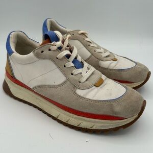 Madewell Kickoff Trainer Sneakers Women’s Beige Suede & Canvas w/ Blue & Red